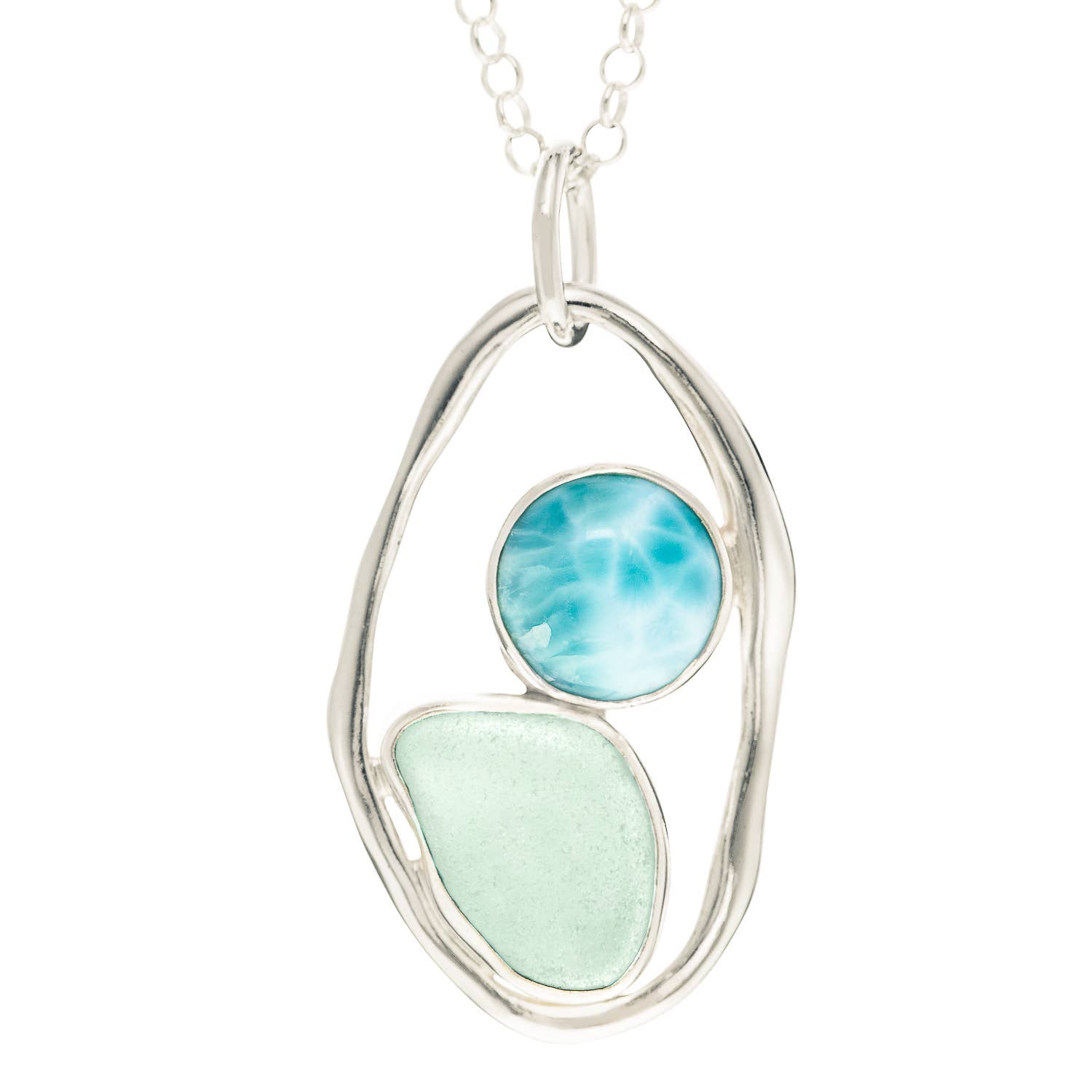 blue green sea glass pendant