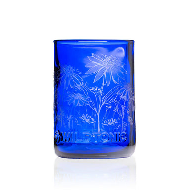 blue drinking etched glass 