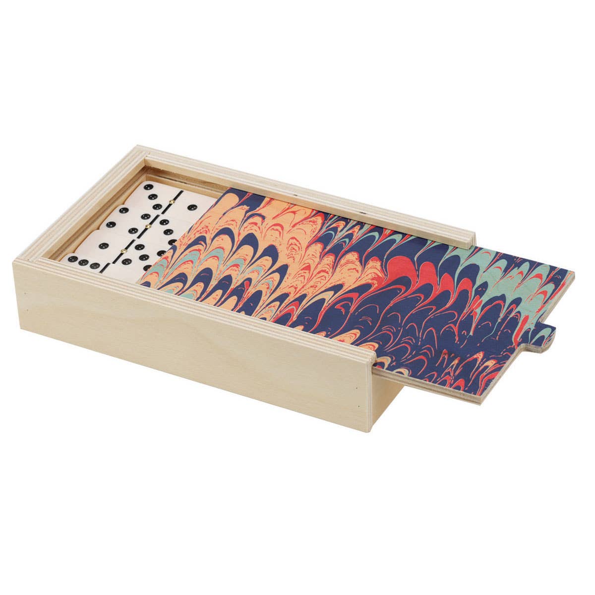 dominoes in a hand painted wood box