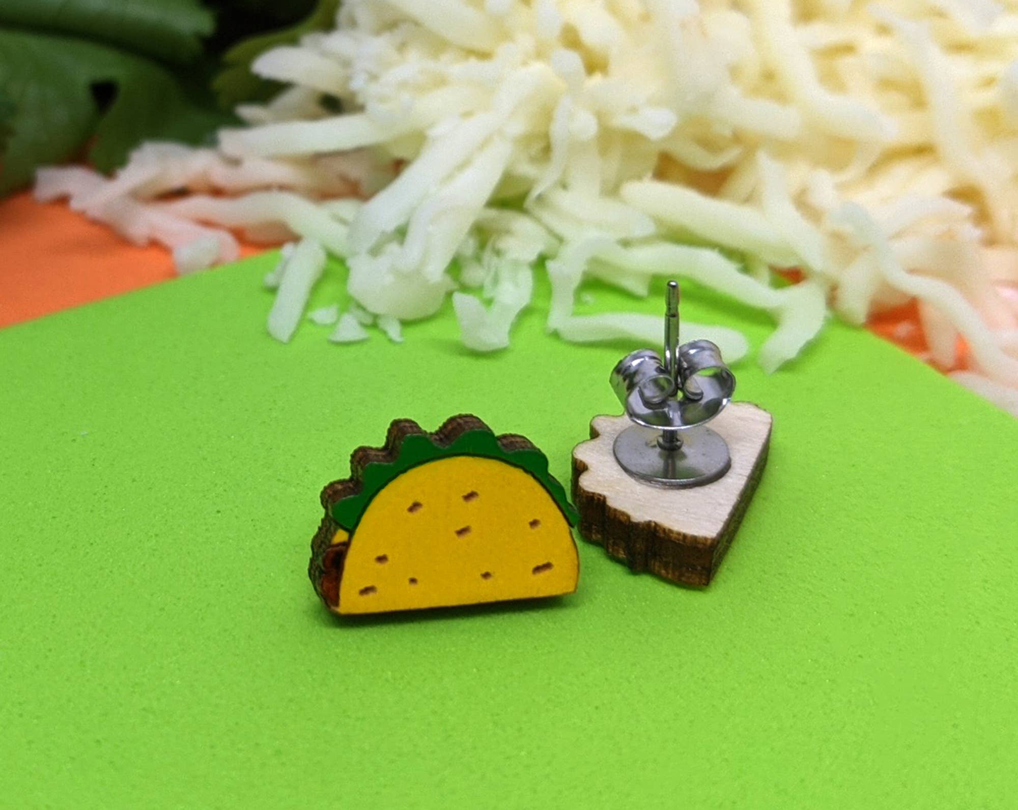 taco wood earrings