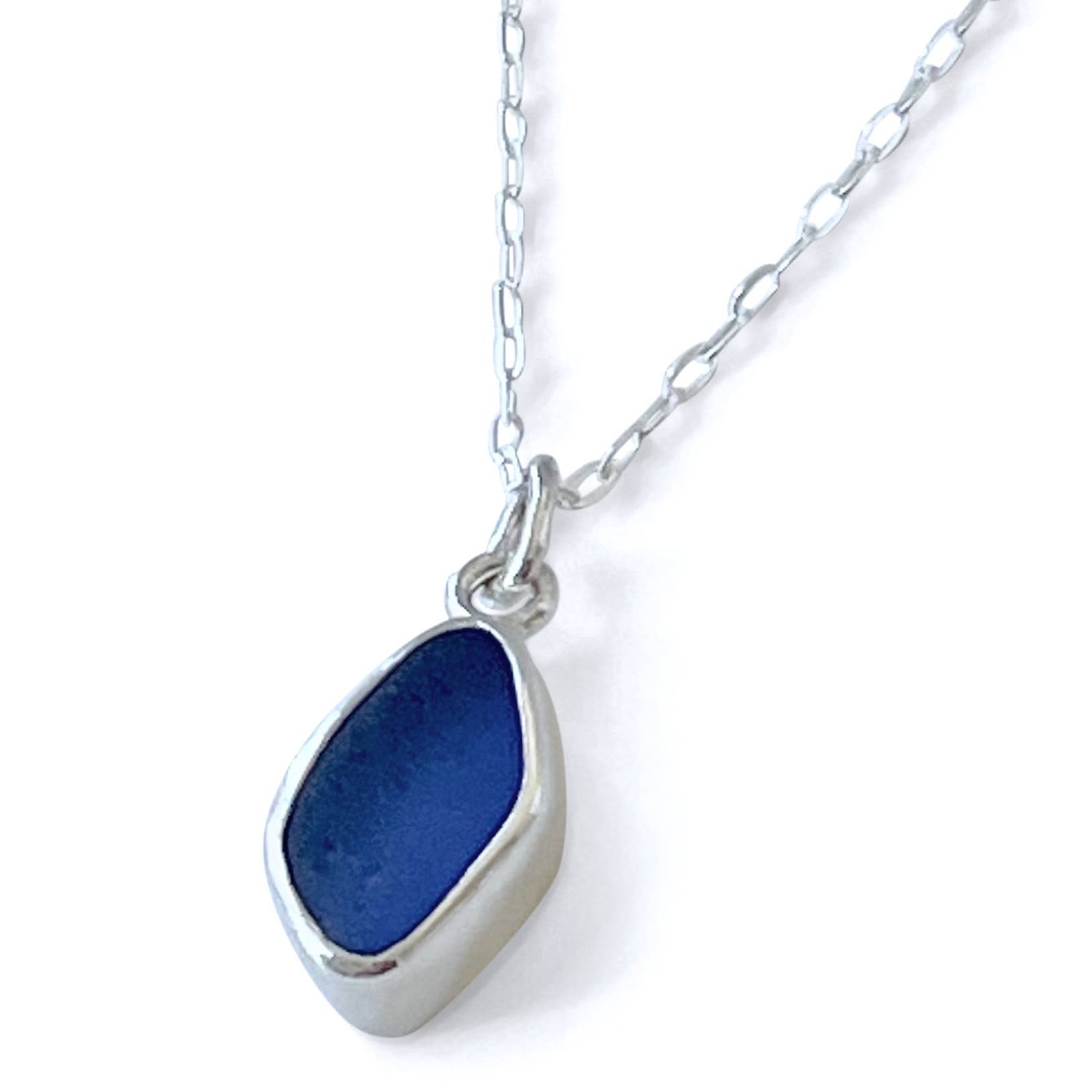 blue sea glass silver necklace