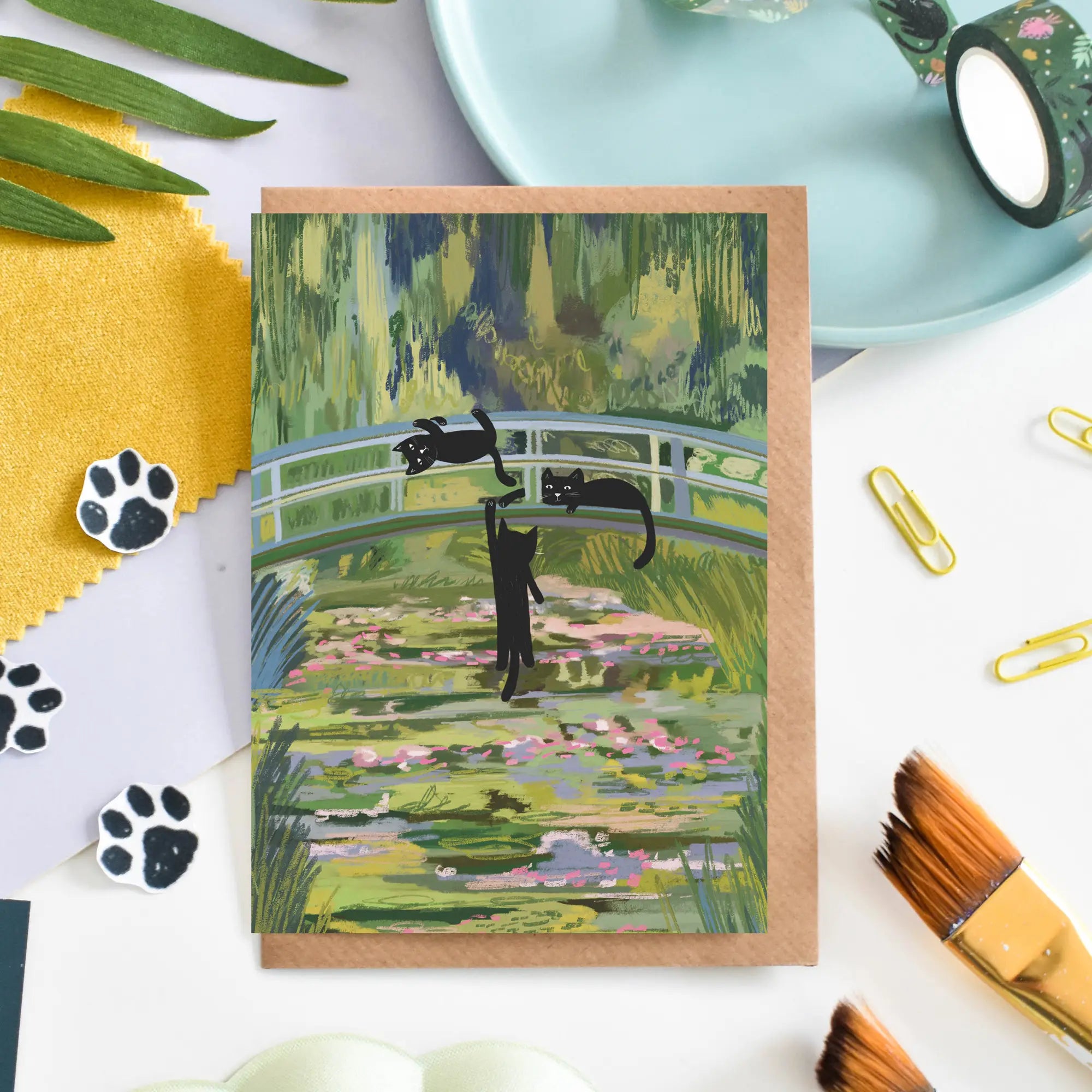 cats on bridge greeting card collection
