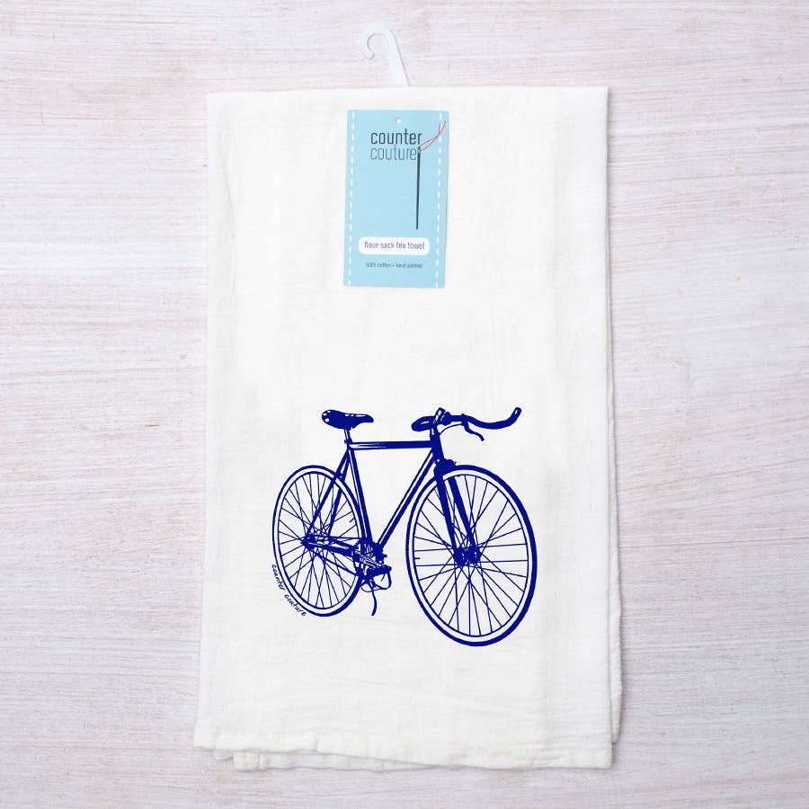 blue bicycle tea towel