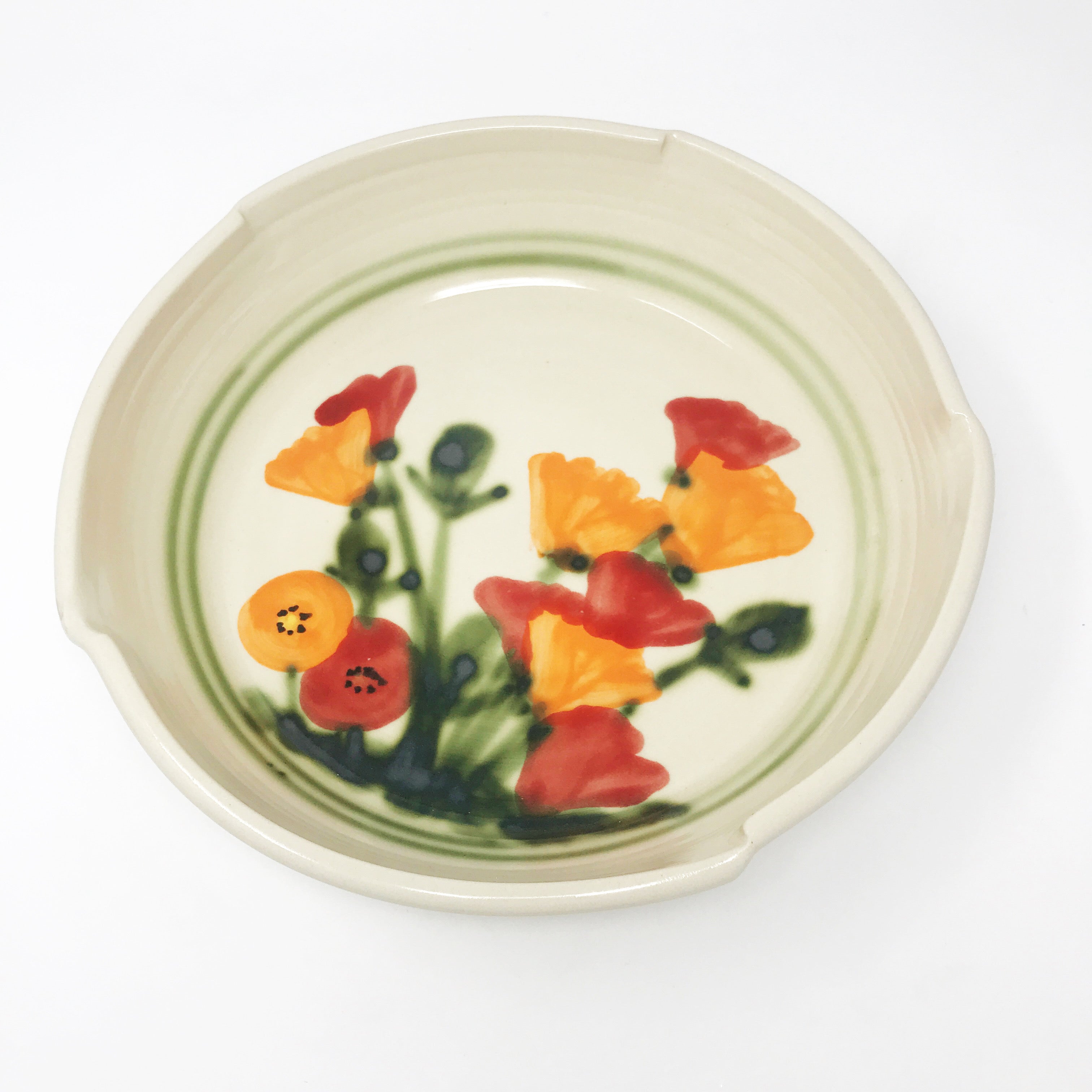 handmade ceramic pasta bowl with poppies