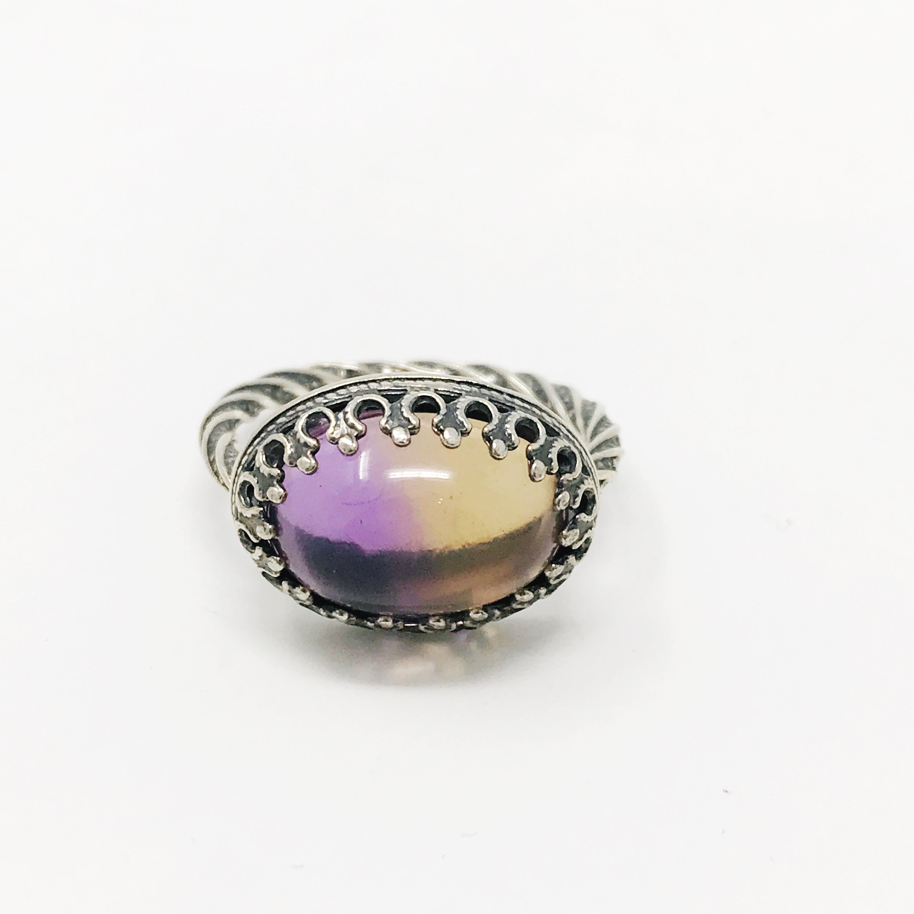silver and purple gemstone ring