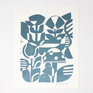 blue wildflower lino print