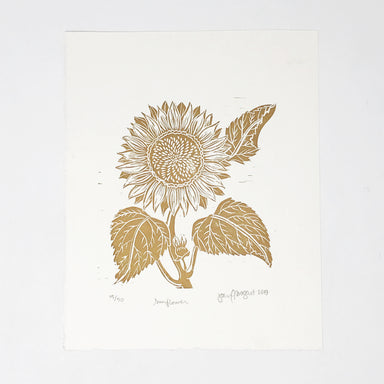 gold sunflower lino print