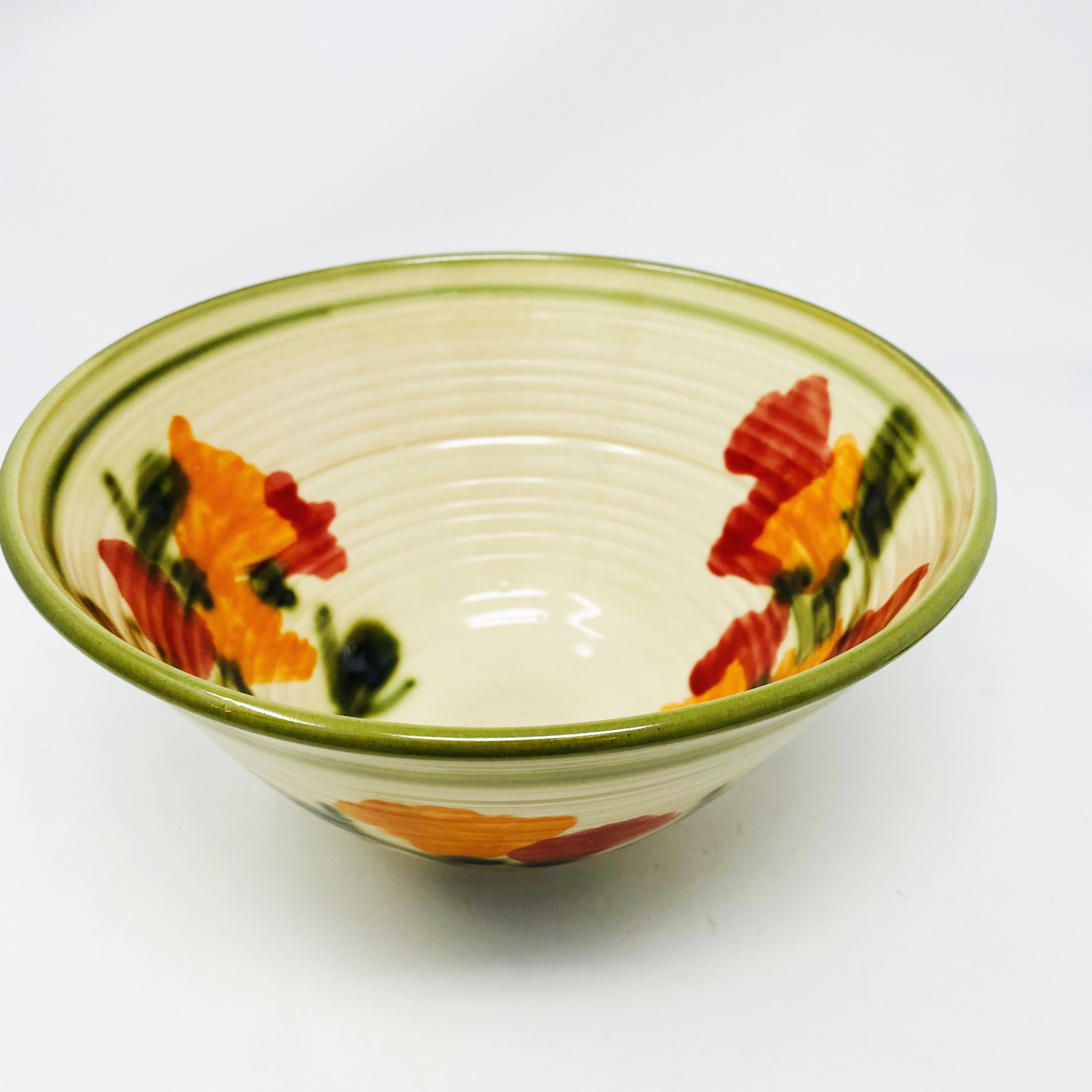 handmade ceramic salad bowl with poppies