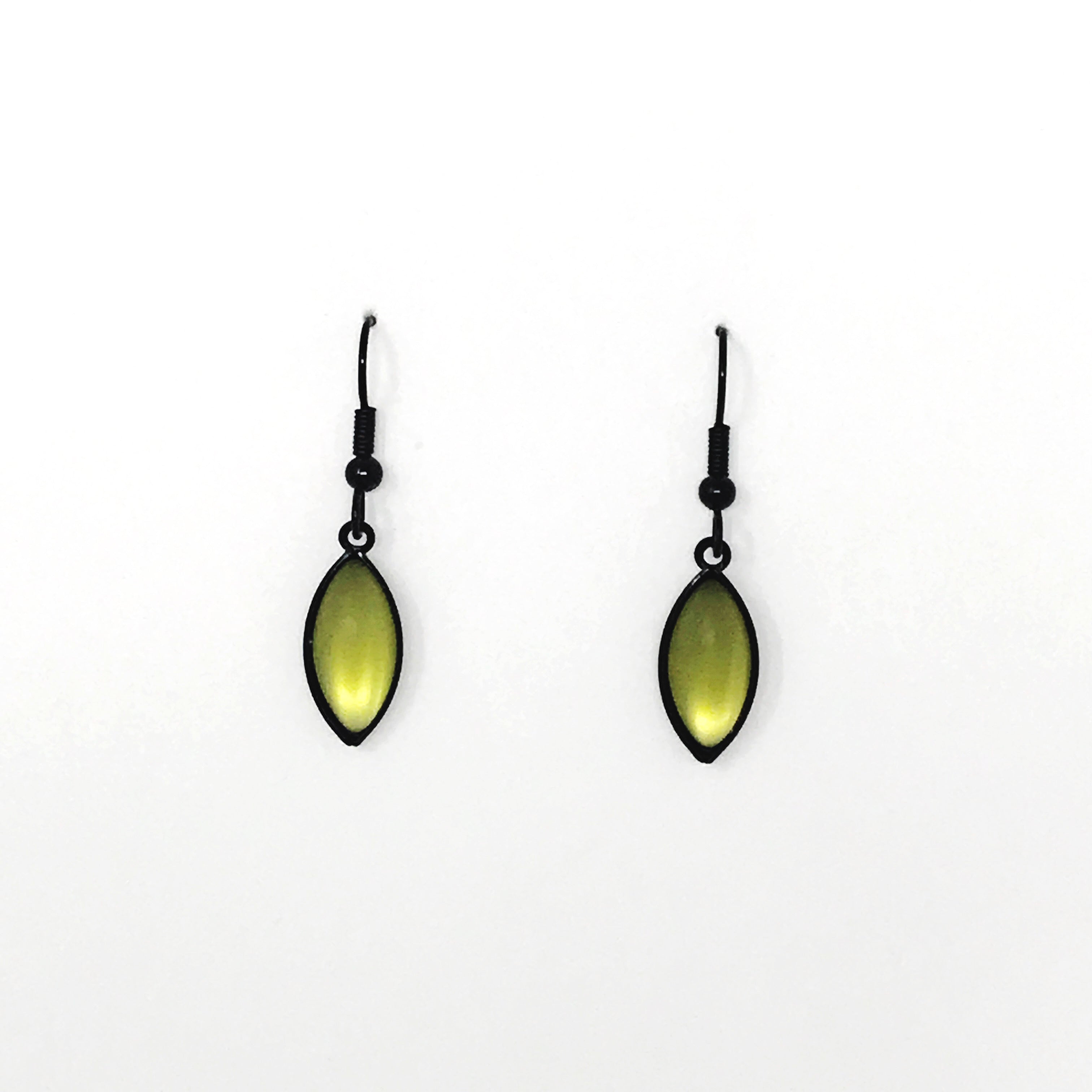 green oval drop glass beaded earrings