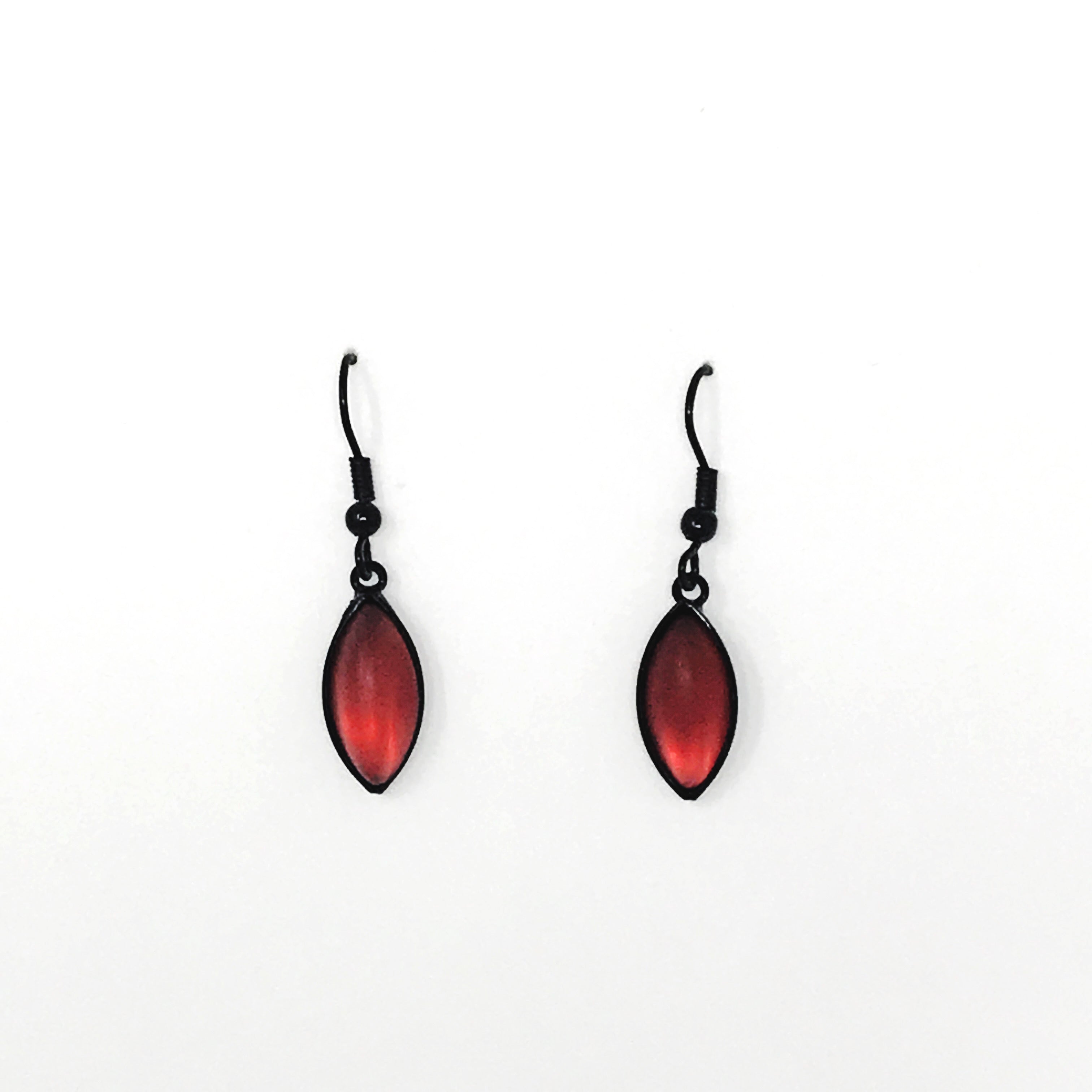 red oval drop glass beaded earrings