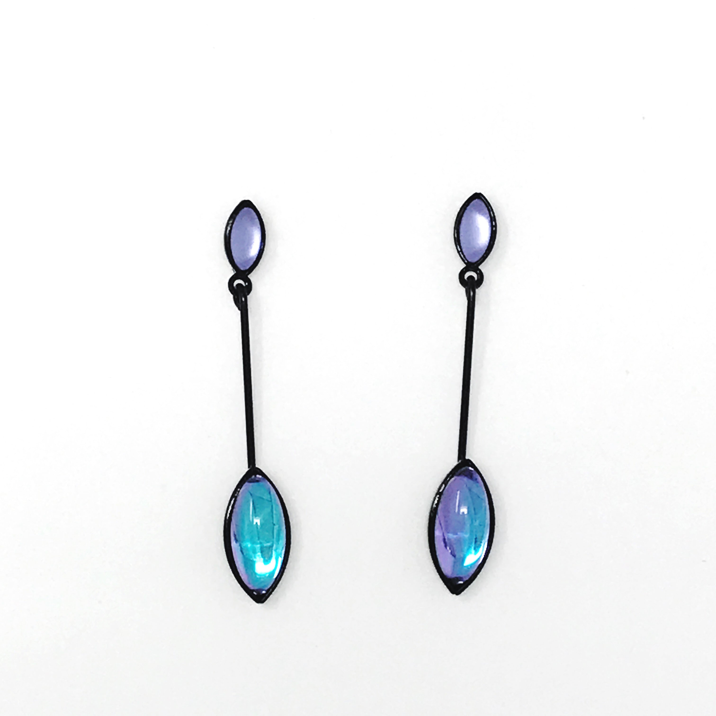 blue long beaded drop earrings