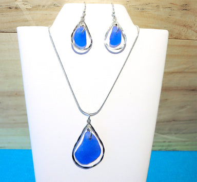 blue sea glass jewelry set