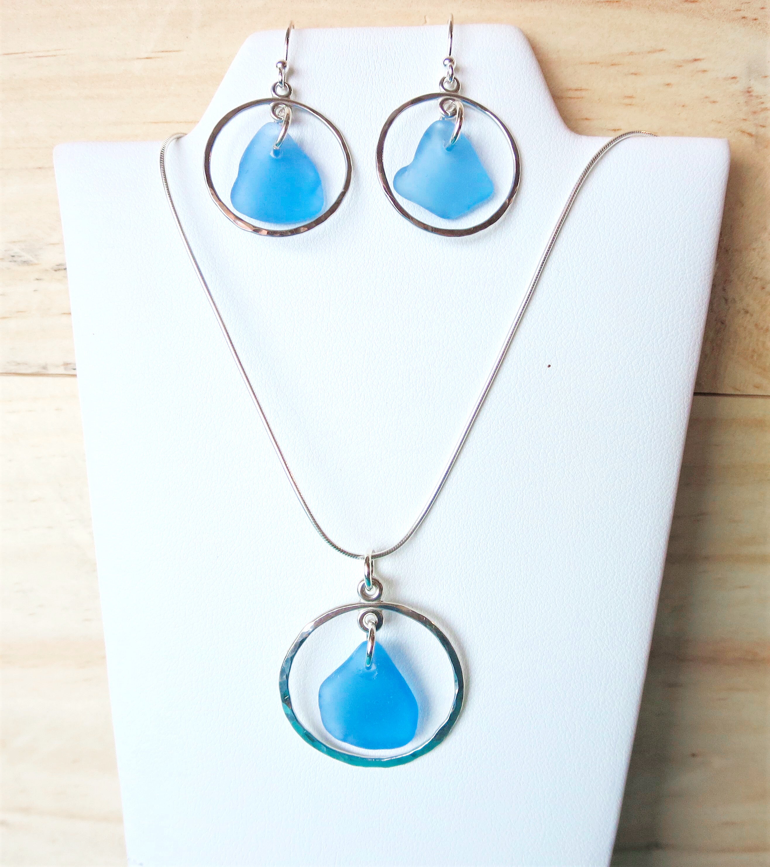 aqua sea glass jewelry set