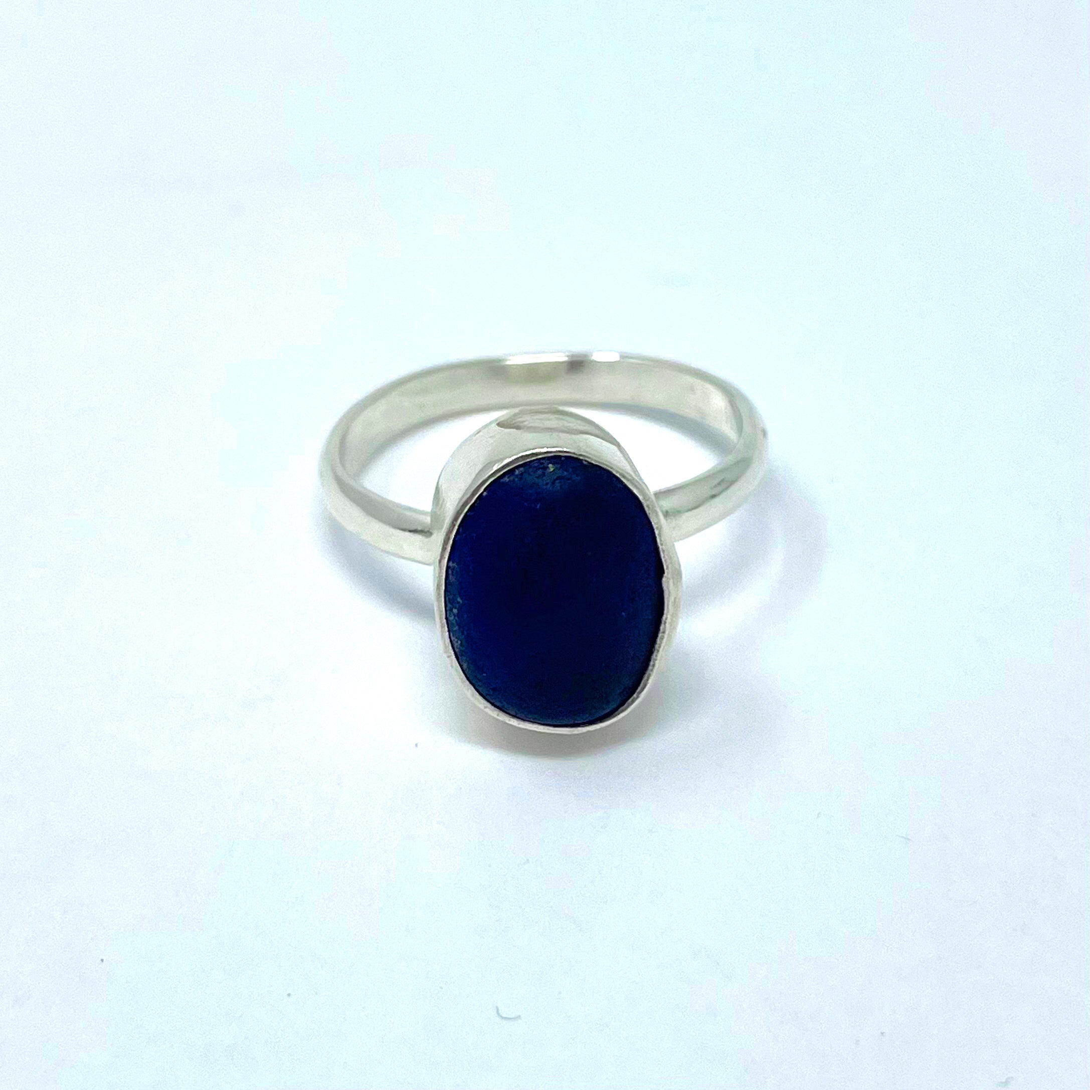 cobalt sea glass silver ring