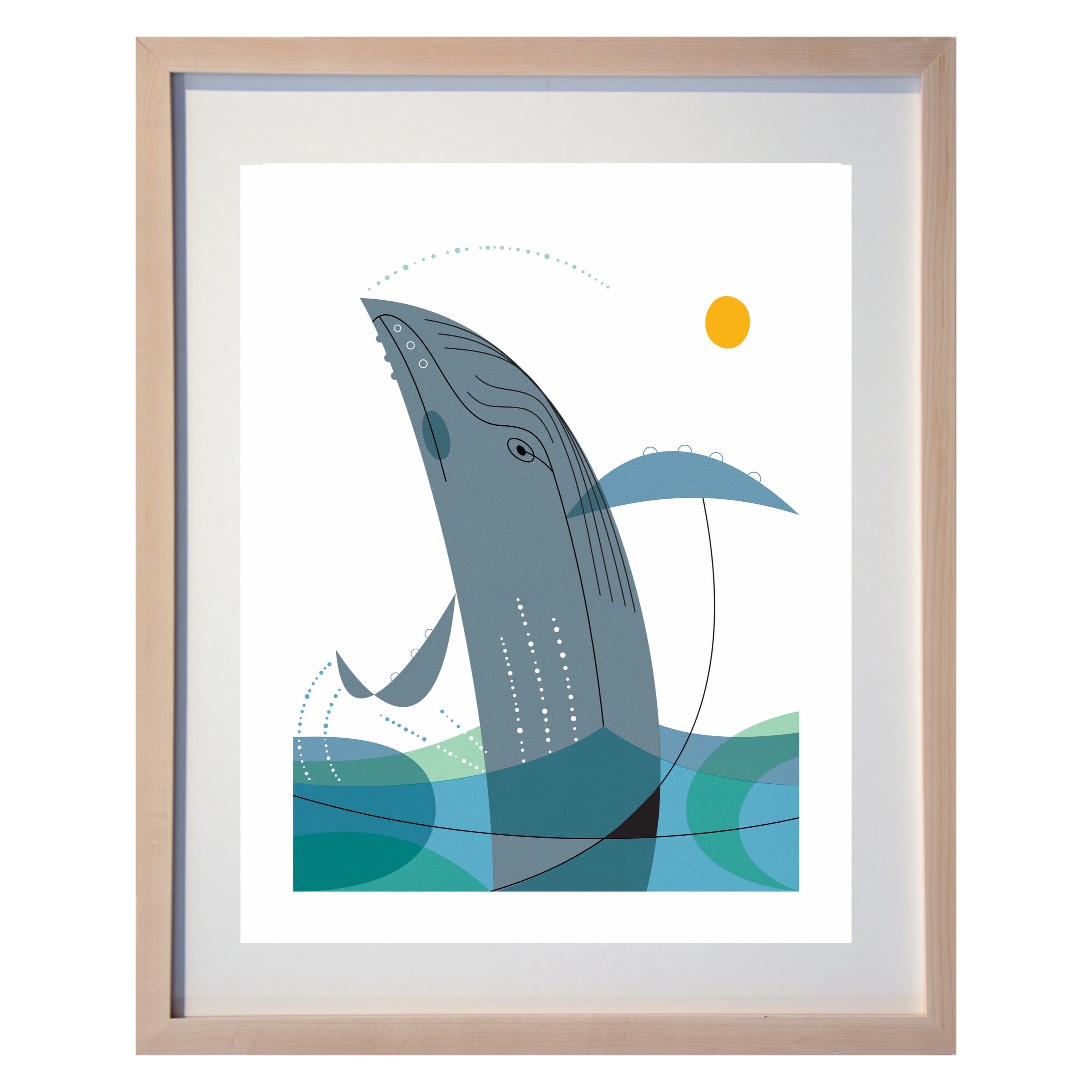 framed whale breaching art print