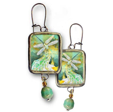 dragonfly and frog earrings