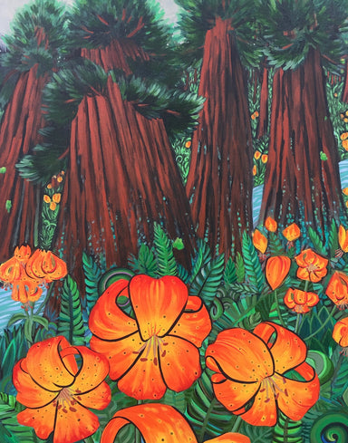 forest print with tiger lillies
