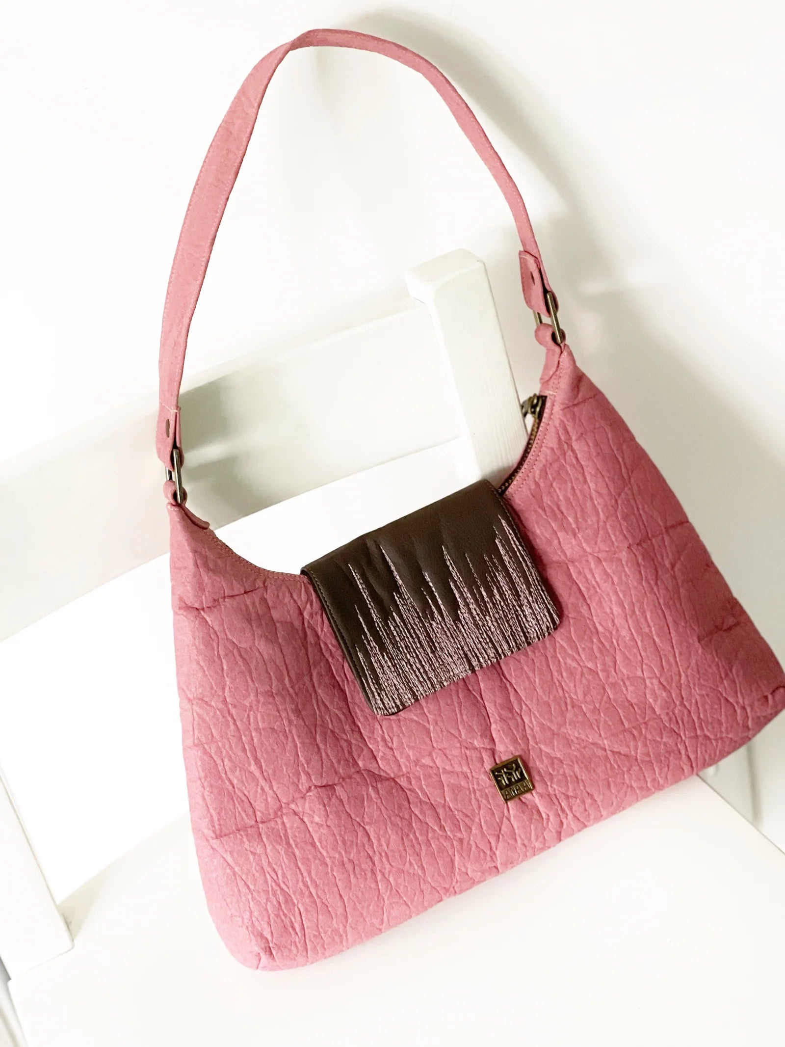 pink pinatex handbag