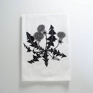black dandelion tea towel