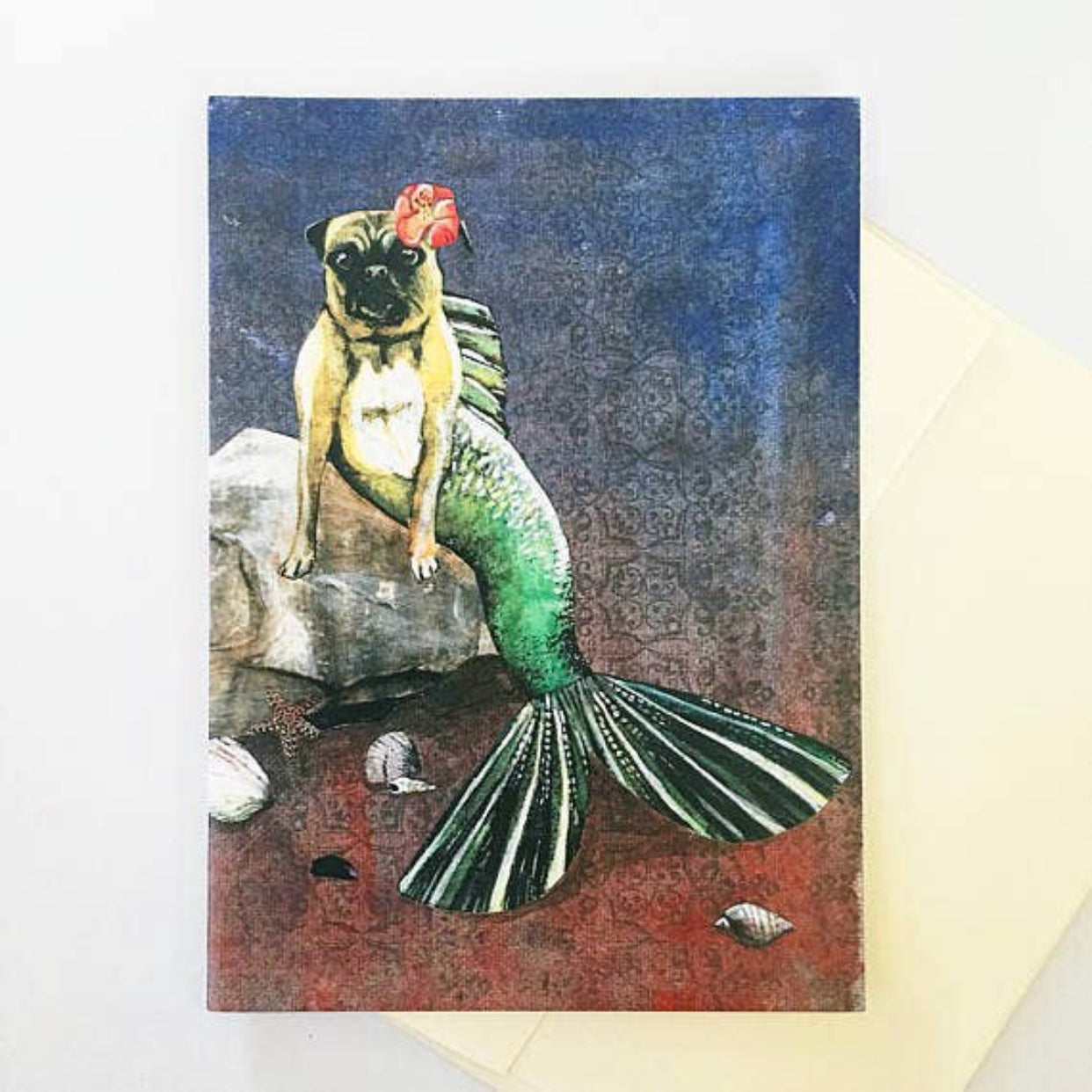 dog mermaid greeting card