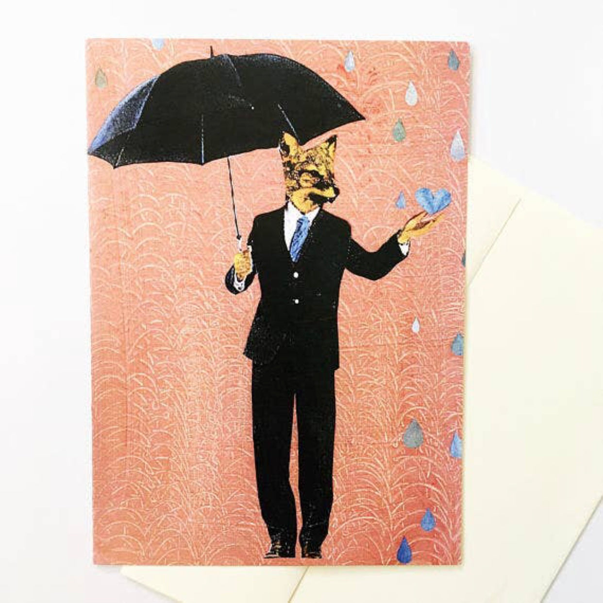 fox in the rain greeting card