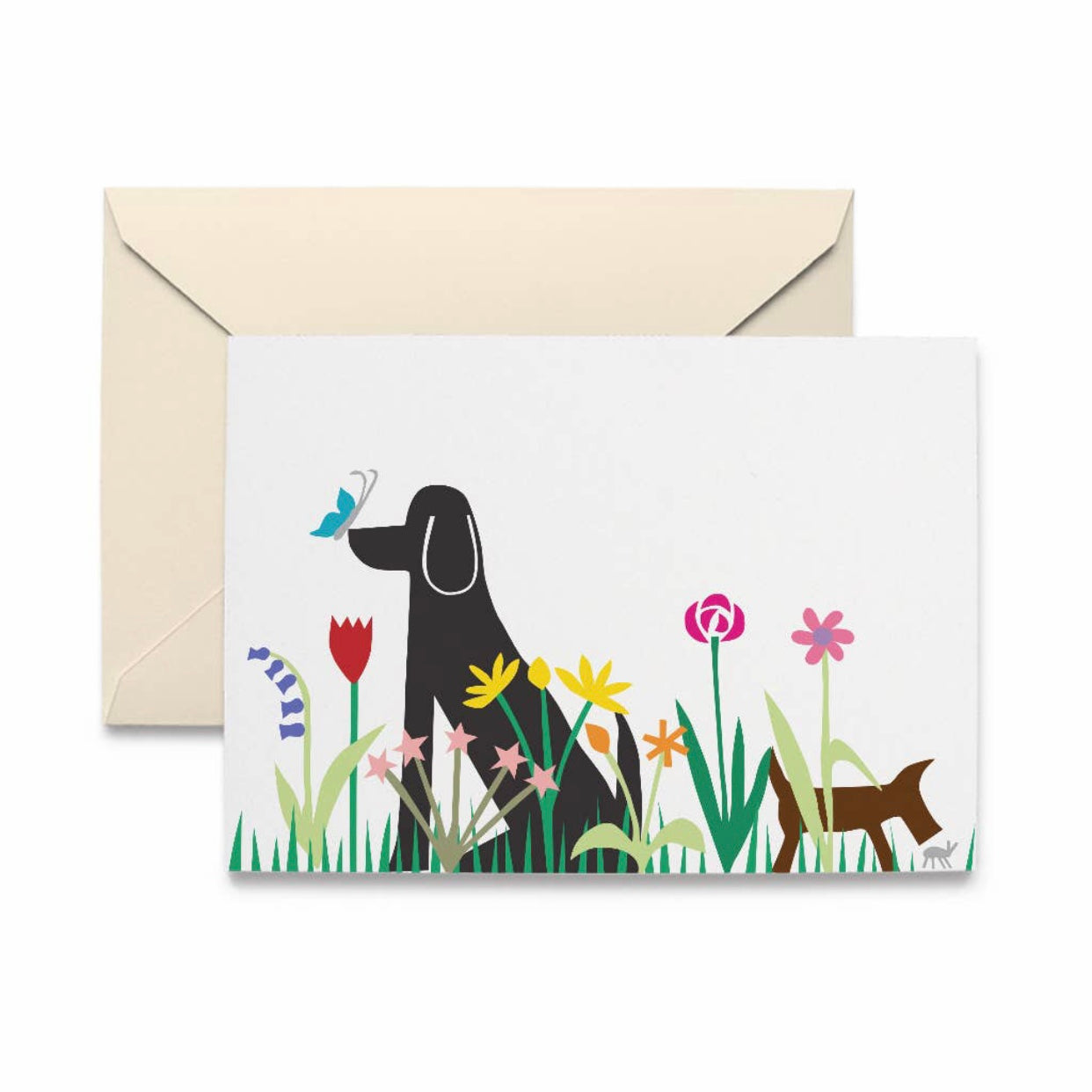 dogs in the garden greeting card