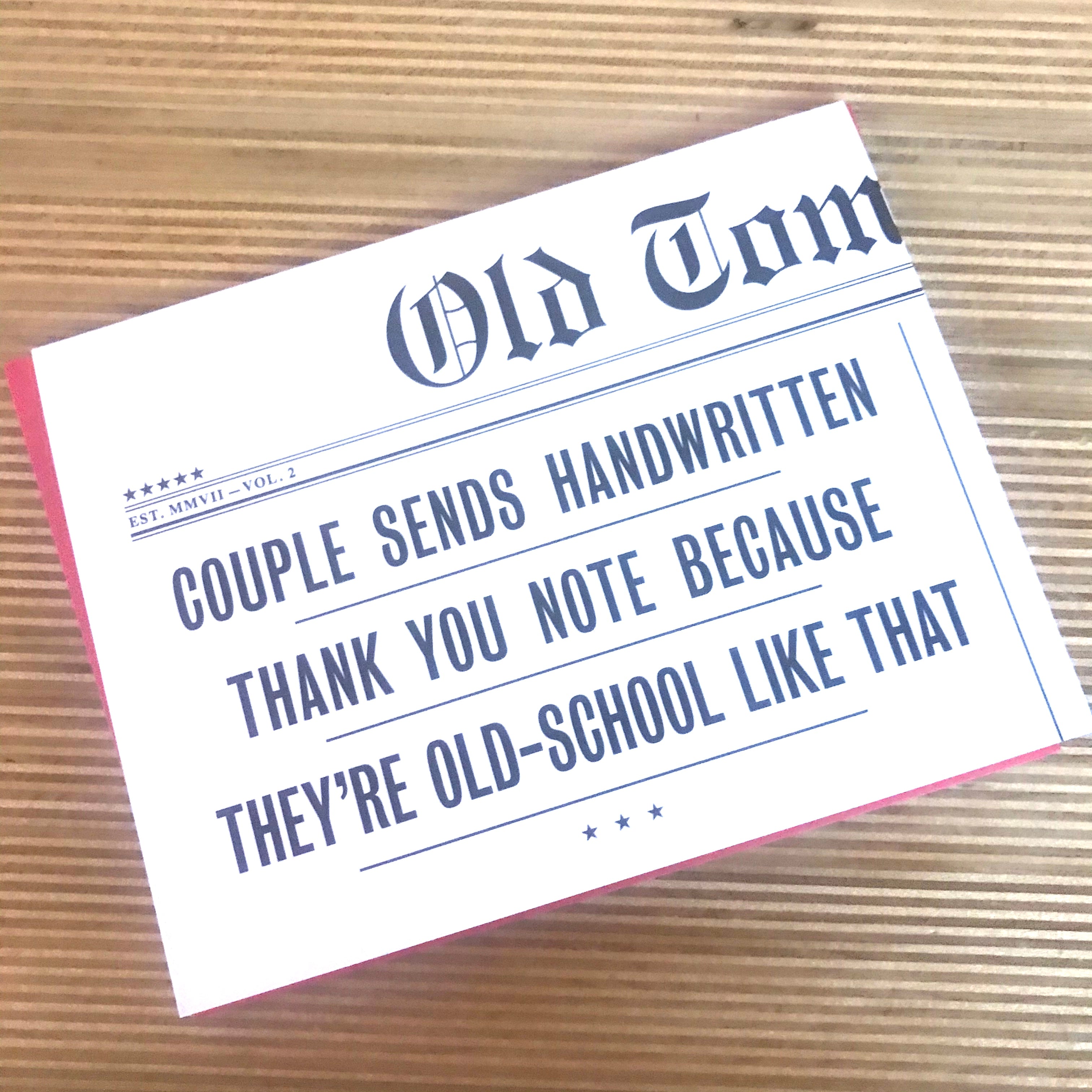 Couple send handwritten thank you greeting card