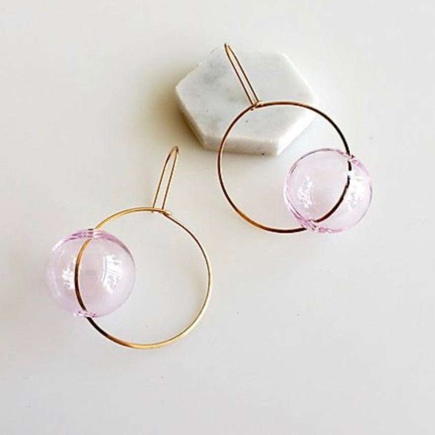 hoop blown glass pink earrings