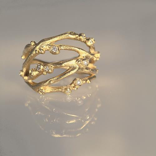 Diamond Encrusted 5 branch gold ring