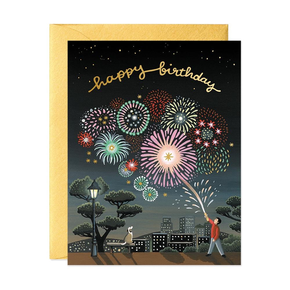 Happy Birthday fireworks greeting card