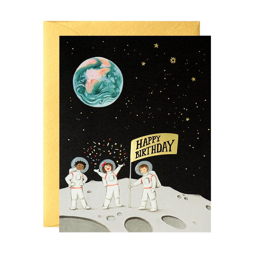 Happy Birthday on the moon greeting card