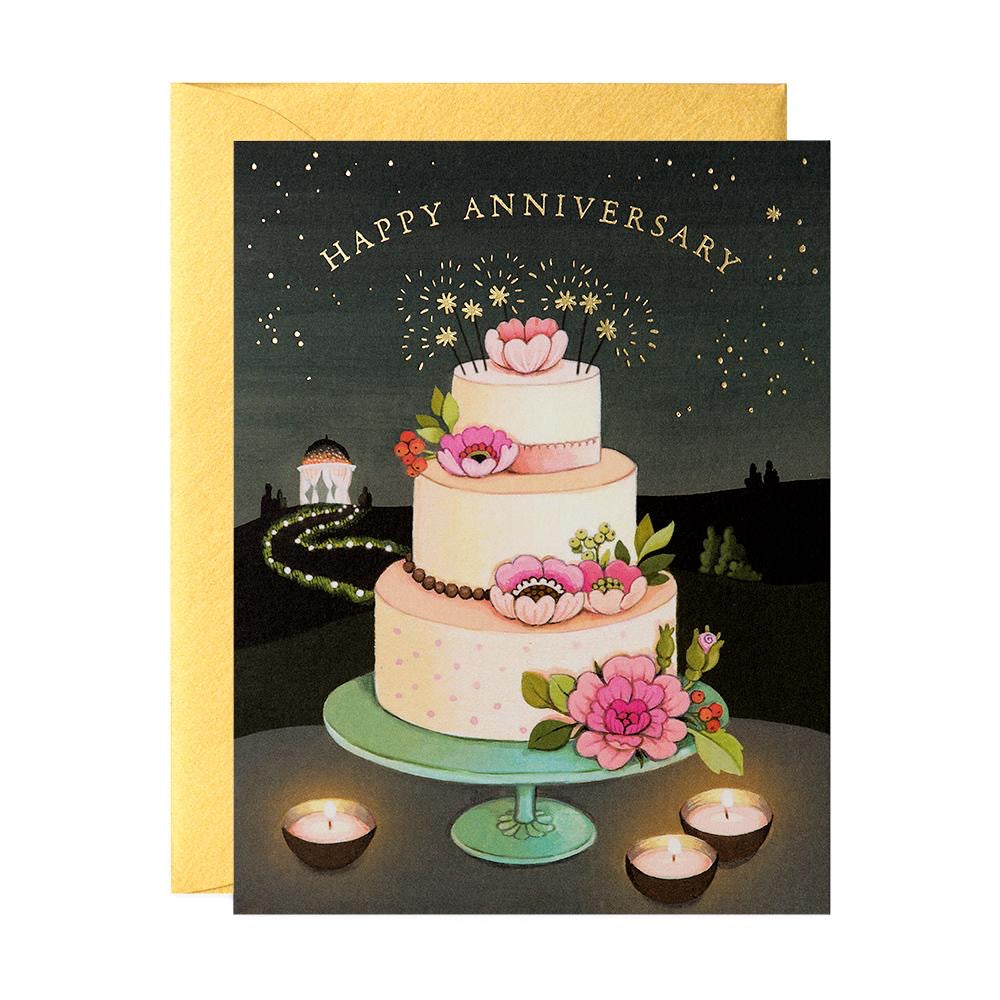 Happy Anniversary wedding cake greeting card