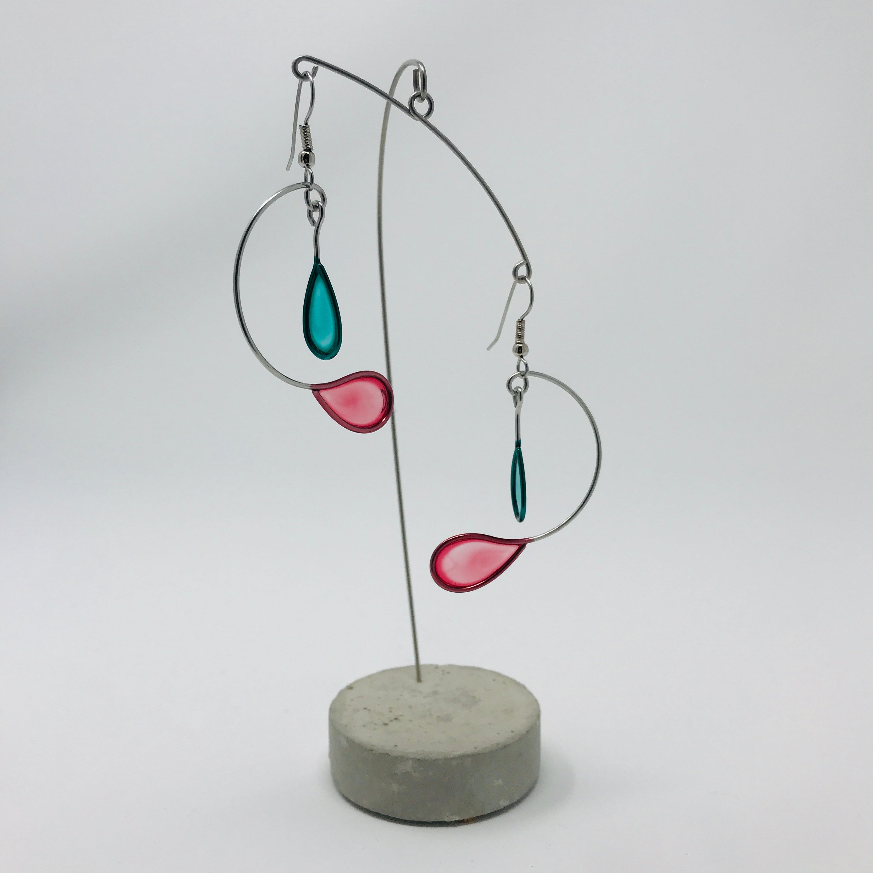 Turquoise and red resin teardrop earrings