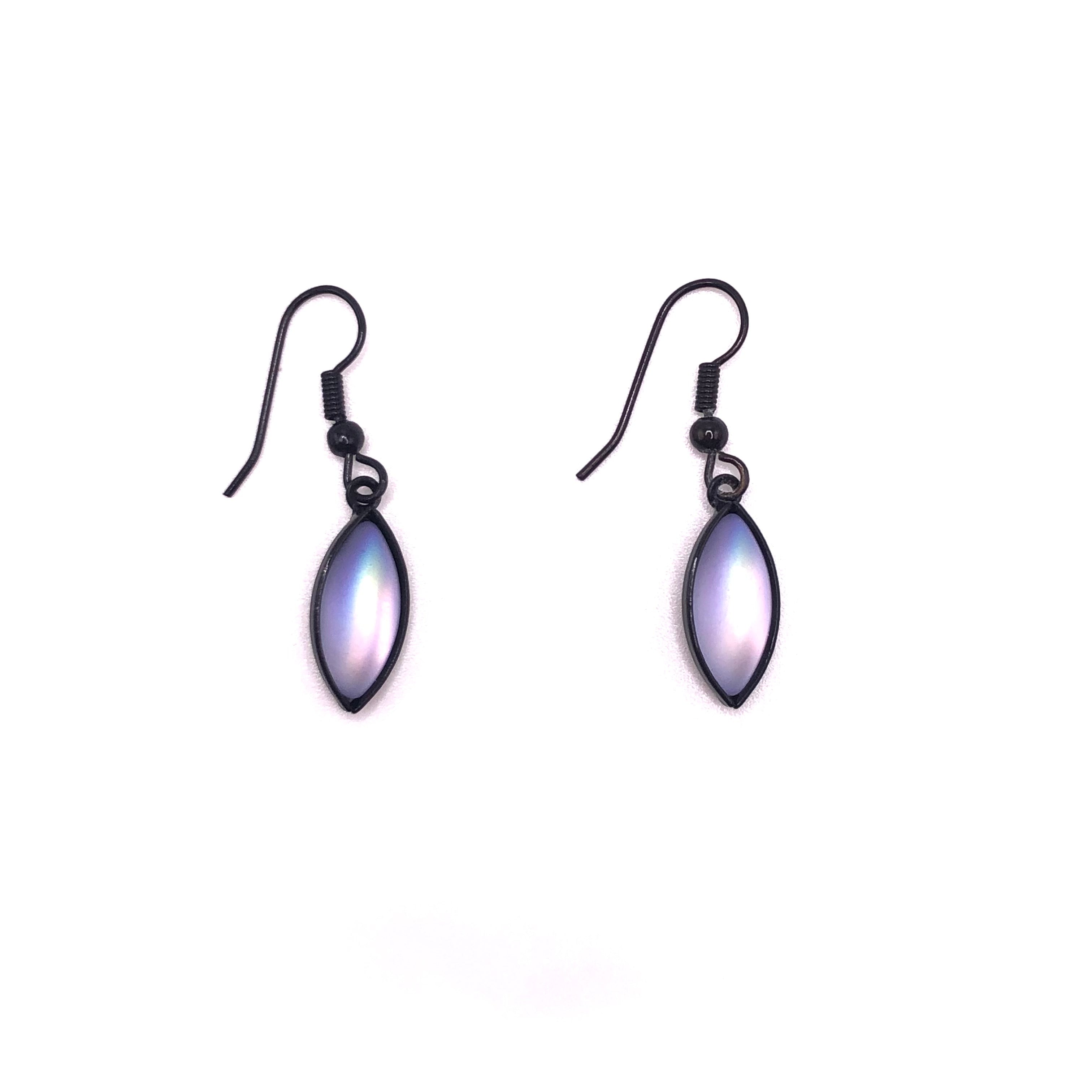 purple oval drop glass beaded earrings