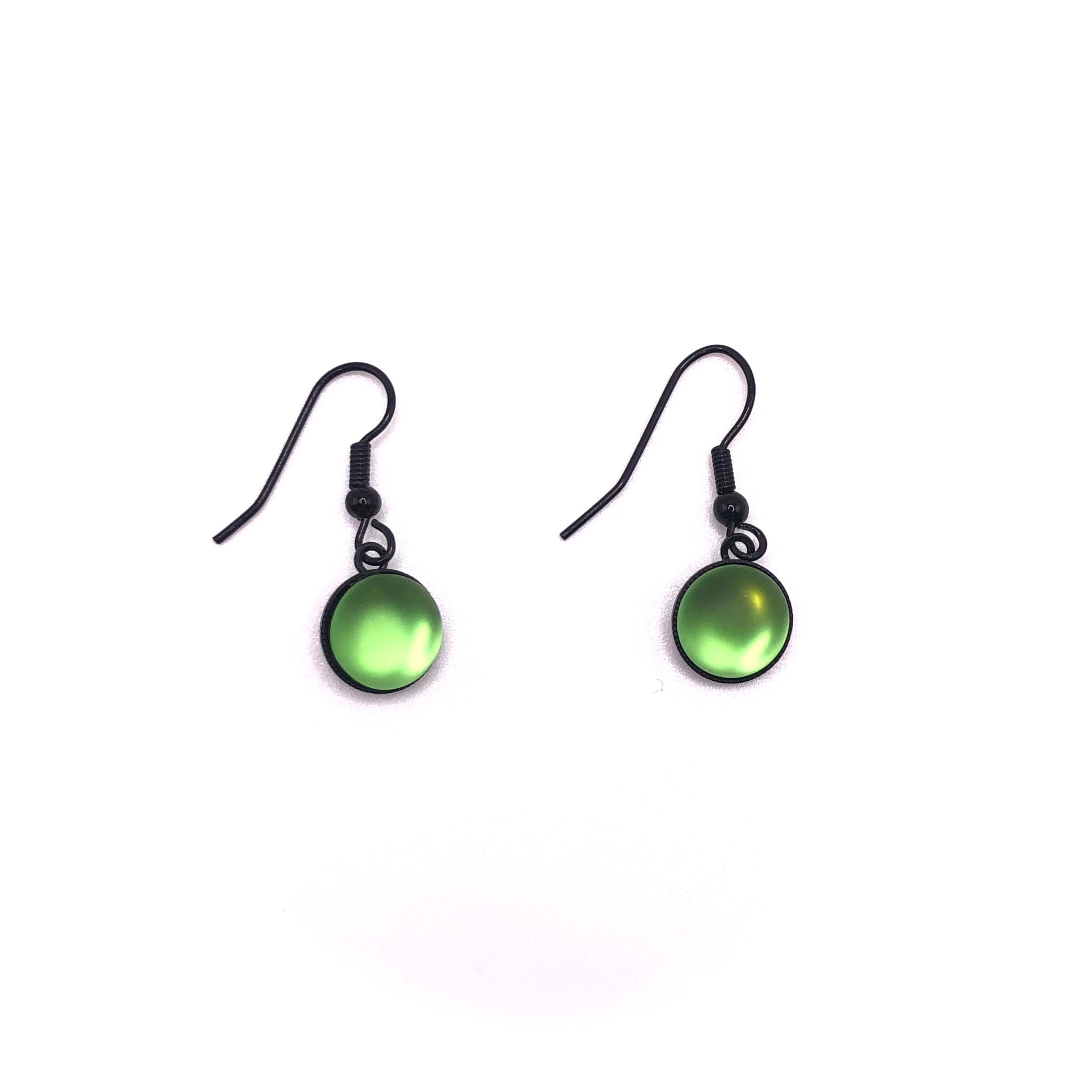 green Tumbled glass round drop earrings