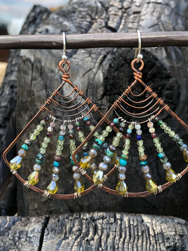 mixed gemstone fan earrings