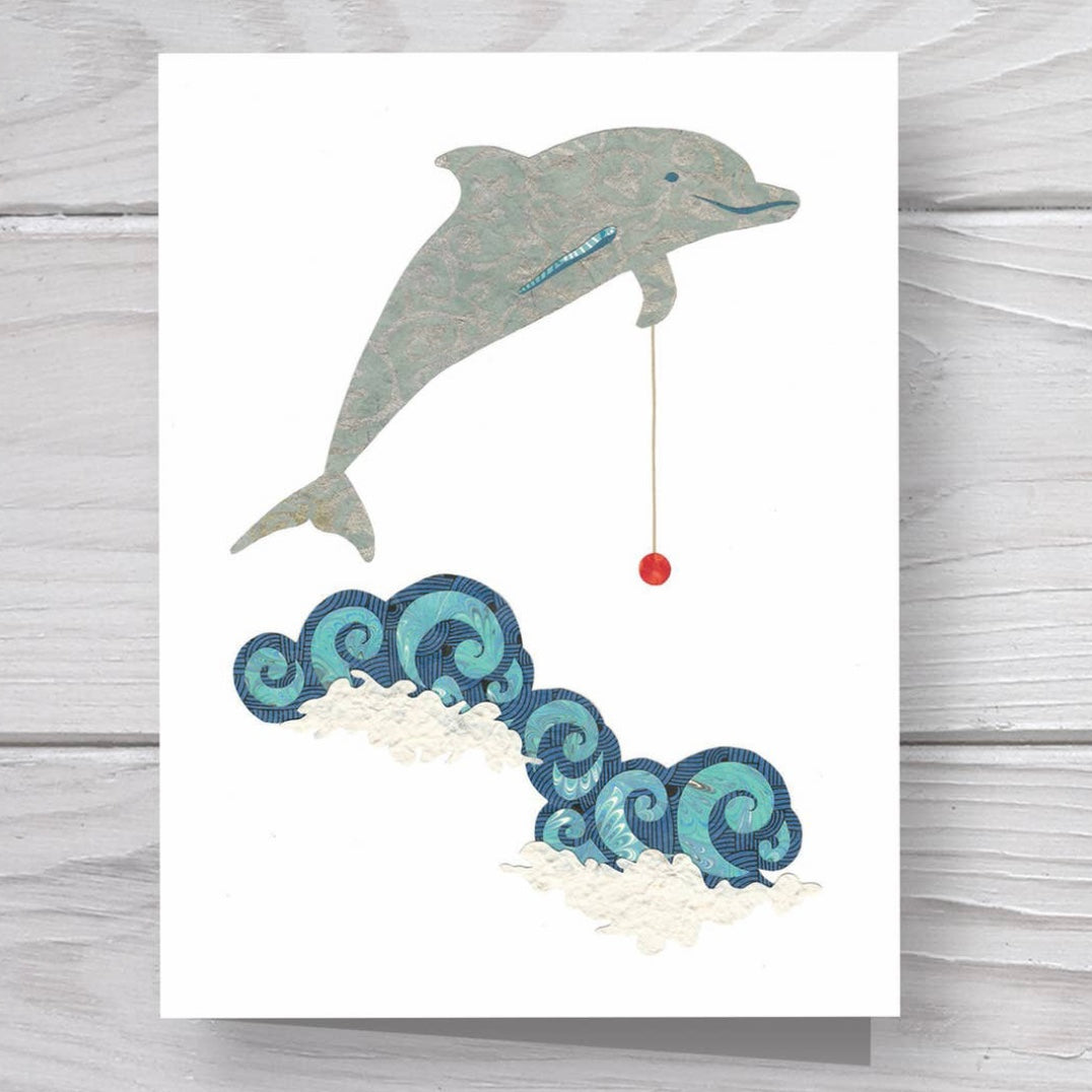 dolphin swimming blank greeting card