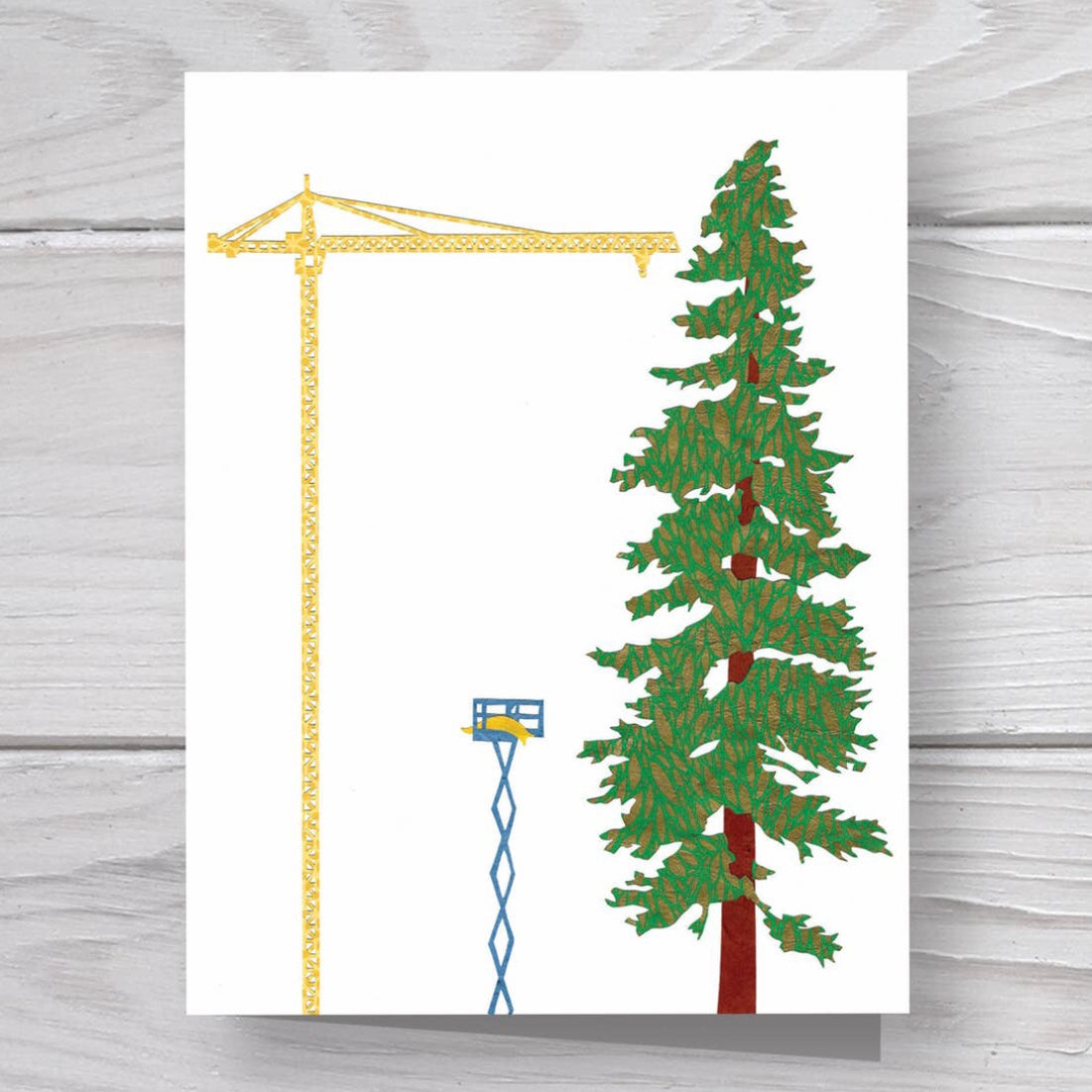 Large tree with a crane blank greeting card