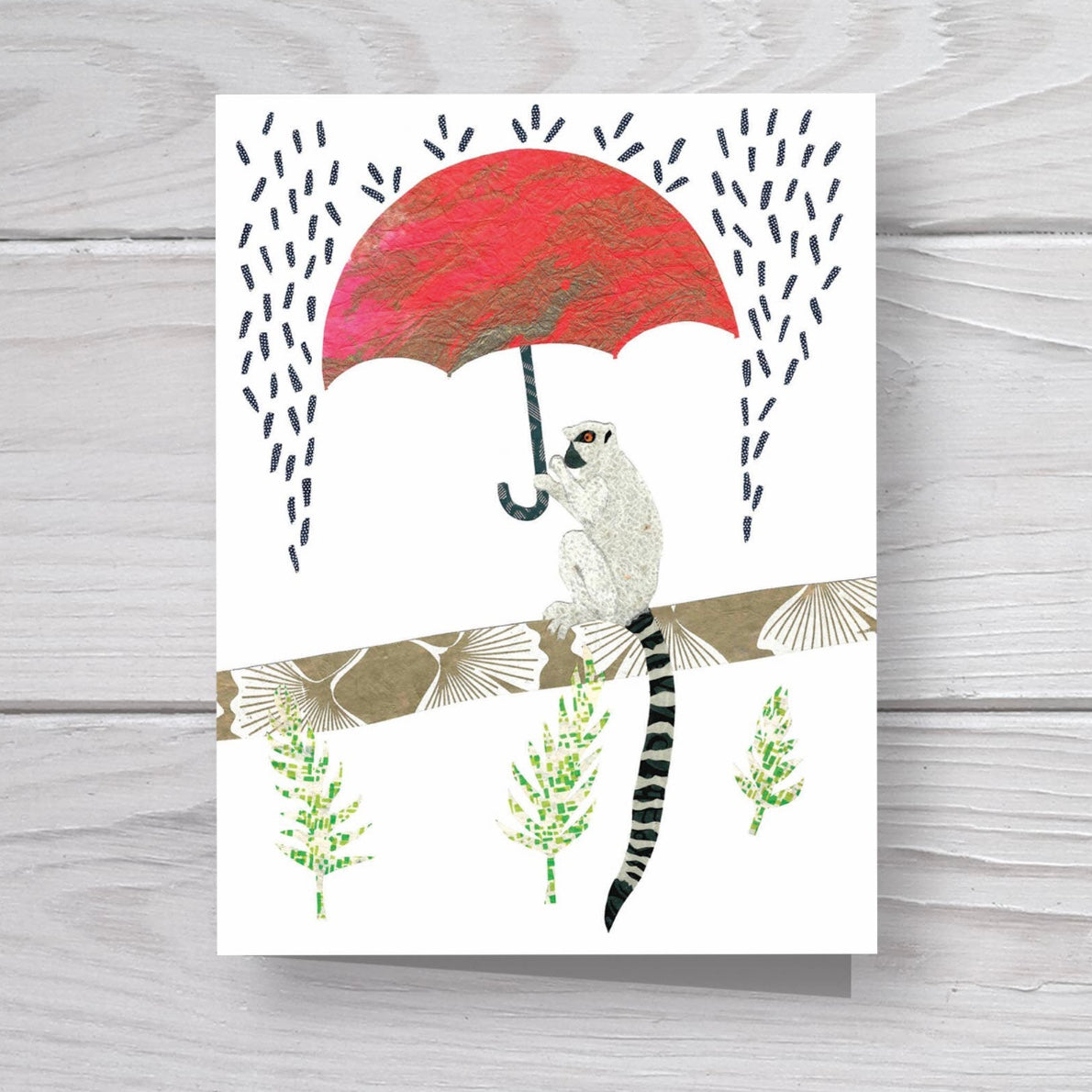 monkey with an umbrella blank greeting card