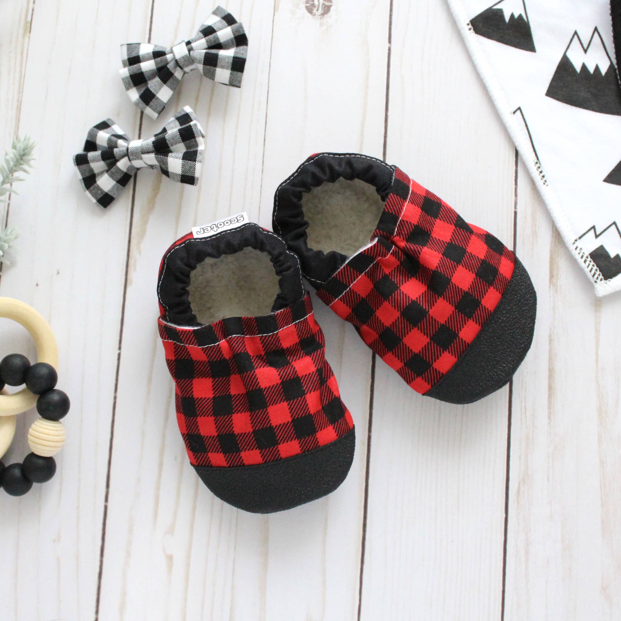 plaid baby booties