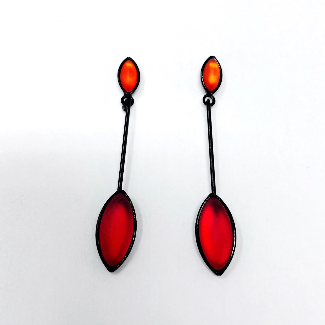 red long beaded drop earrings