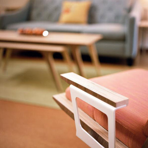 modern swivel chair with wood armrest