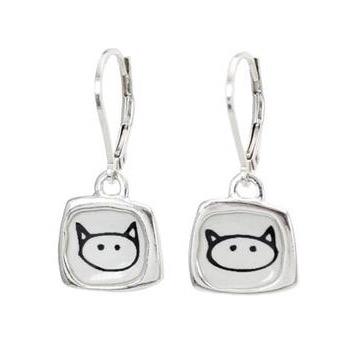 cat silver earrings