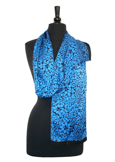 blue floral long silk scarf