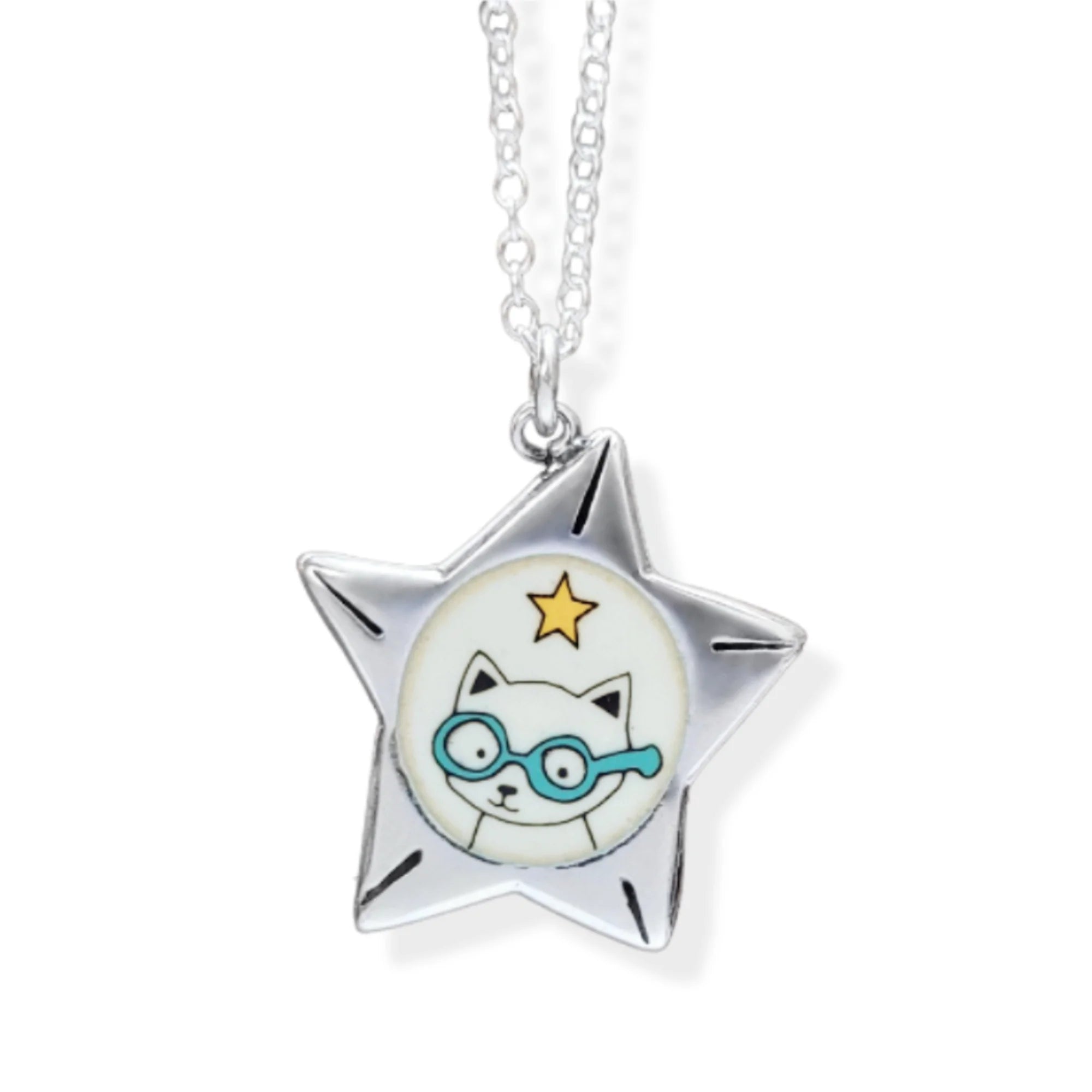cat with glasses necklace