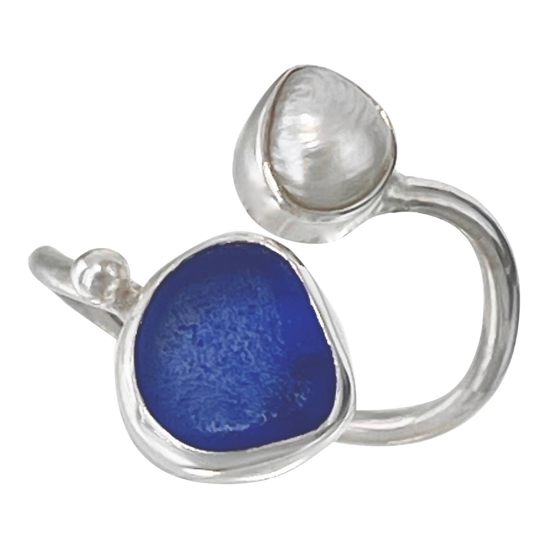 pearl blue sea glass ring