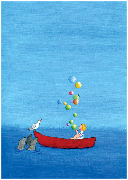 little boy on a boat Artistic greeting cards