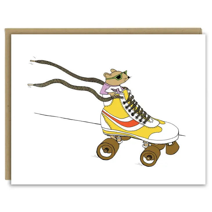 Squirrel roller skating blank greeting card