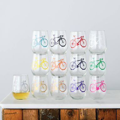 wine glass with bicycle print