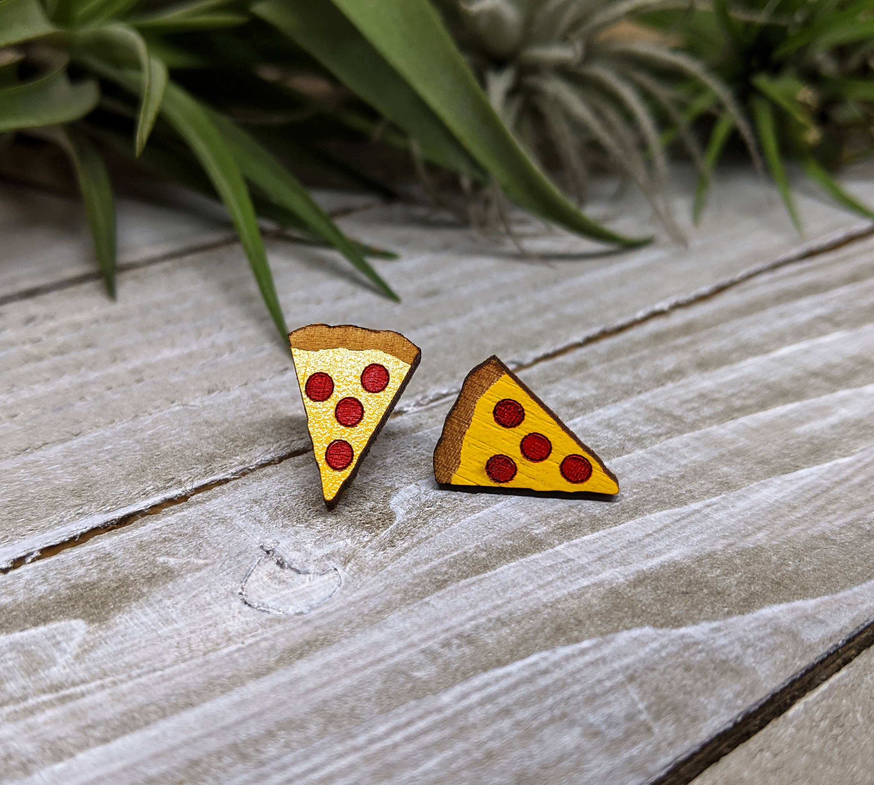 wood pizza earrings